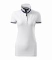 257_00 biała koszulka polo damska krótki rękaw kontrastowe paski Collar up 256. webp.webp