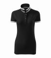 257_01 czarna koszulka polo damska krótki rękaw kontrastowe paski Collar up 256.webp