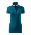 257_93 petrol blue koszulka polo damska krótki rękaw kontrastowe paski  Collar up 256.webp
