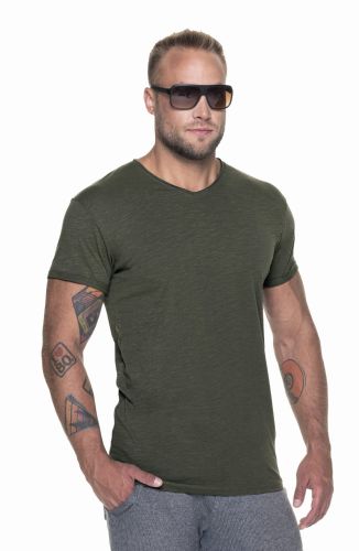 T-shirt męski w serek koszulka v-neck LIFE 21250 Crimson Cut khaki.jpg