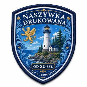 Naszywka drukowana w kształcie herbu DTF z haftowaną ramką - od 20 szt.