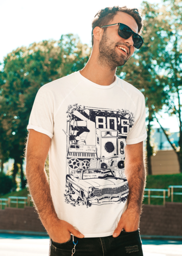 koszulka męska 80's biała model.png