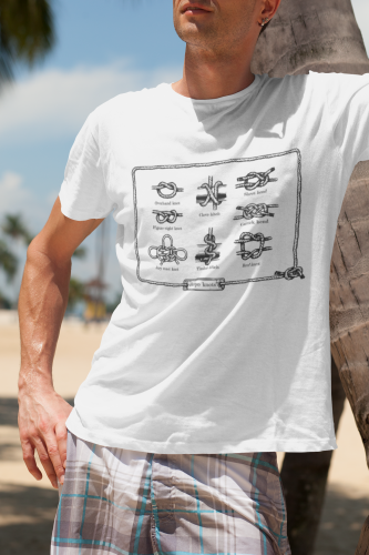 tshirt męski na rejs jachtem rodzaje węzłów biała.png