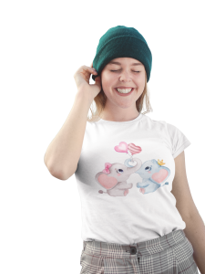 T-shirt damski biały prezent walentynki - koszulka w  słoniki 