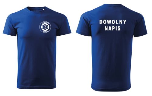 Koszulki męska medyczna z własnym nadrukiem dowolny napis chabrowa niebieska.jpg