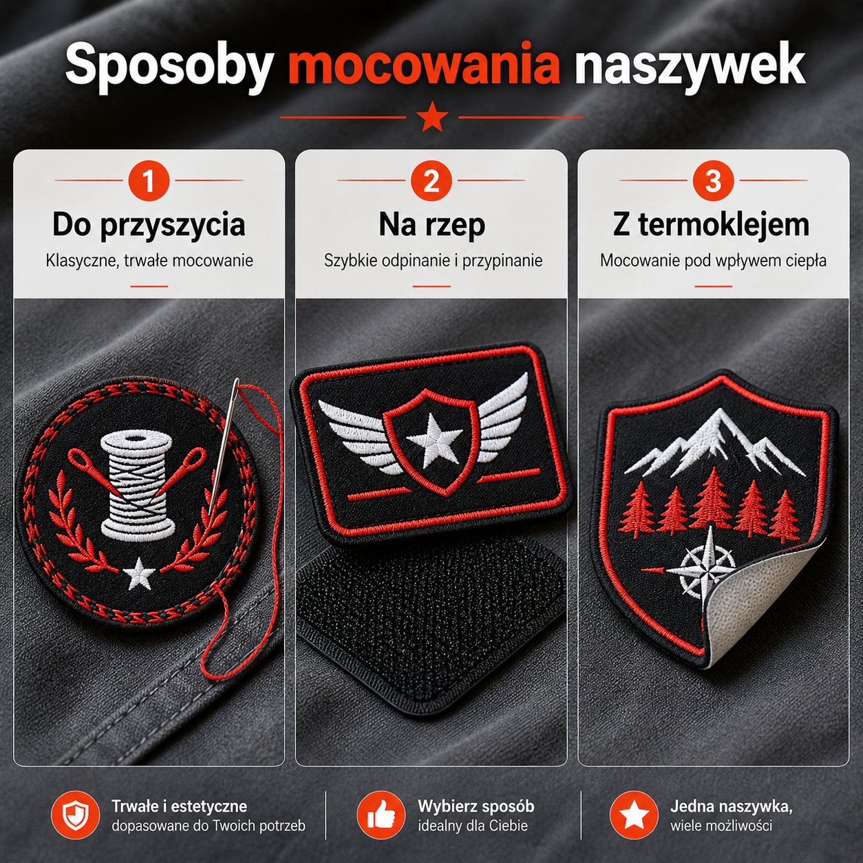 Jakie mocowanie wybrać do naszywki? Naszywka do przyszycia, na rzep czy z termoklejem